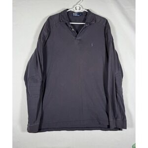 Polo Ralph Lauren Rugby Polo L/S Shirt Men XXL Gray Quilted Elbow Shoulder Patch
